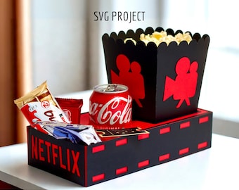 Movie night box SVG, movie tray template, snack tray, popcorn, template for cutting machine, Cricut or Silhouette project.