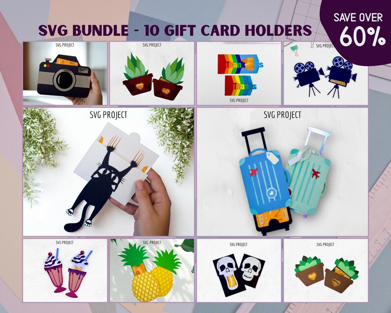 Suitcase Gift Card Holder, travel gift card, cutting machine template SVG, Cricut or Silhouette project. image 3