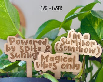 SVG-bundel grappige plantenmarkeringen – Snarky Garden Stakes lasergesneden bestand (digitale download)