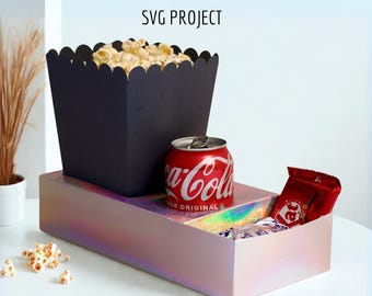 Movie Night Box SVG, Movie Tray Template, Snack Tray, Popcorn, Cutting Machine, Cricut or Silhouette Project.