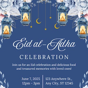 belle invitation de fête de l'Aïd al-Adha | Invitation fête de l'Aïd | Téléchargement numérique personnalisé