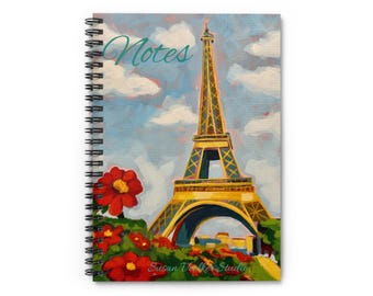 Eiffel Tower Floral Notes Spiral Notebook | Paris Art Ruled Journal