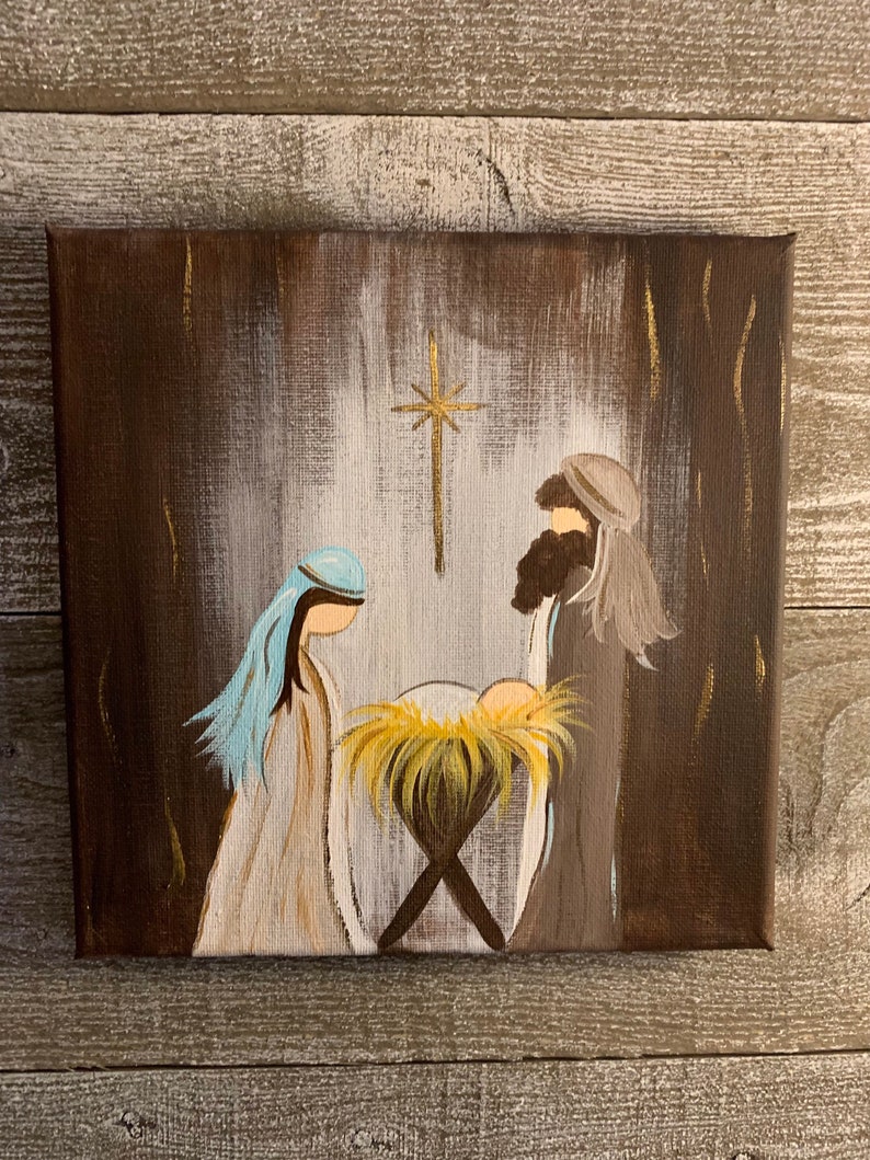 Rustic Nativity Scene on Canvas Manger Scene Small Painting - Etsy