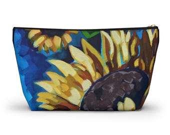 Sunflower Illustration Accessory Pouch | T-Bottom Cosmetic Bag