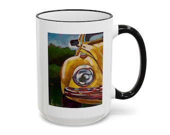 Retro Yellow Bug Mug | Accent Rim & Handle Coffee Cup