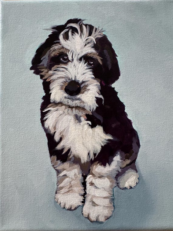 Custom Hand-Painted Dog Portrait: Memorial Pet Art on Canvas