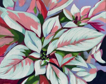 Hand Painted White Poinsettia Floral Canvas Art (10x10 inch)