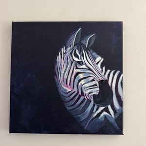 Hand painted Acrylic Painting, Zebra; 10 x 10 inch canvas