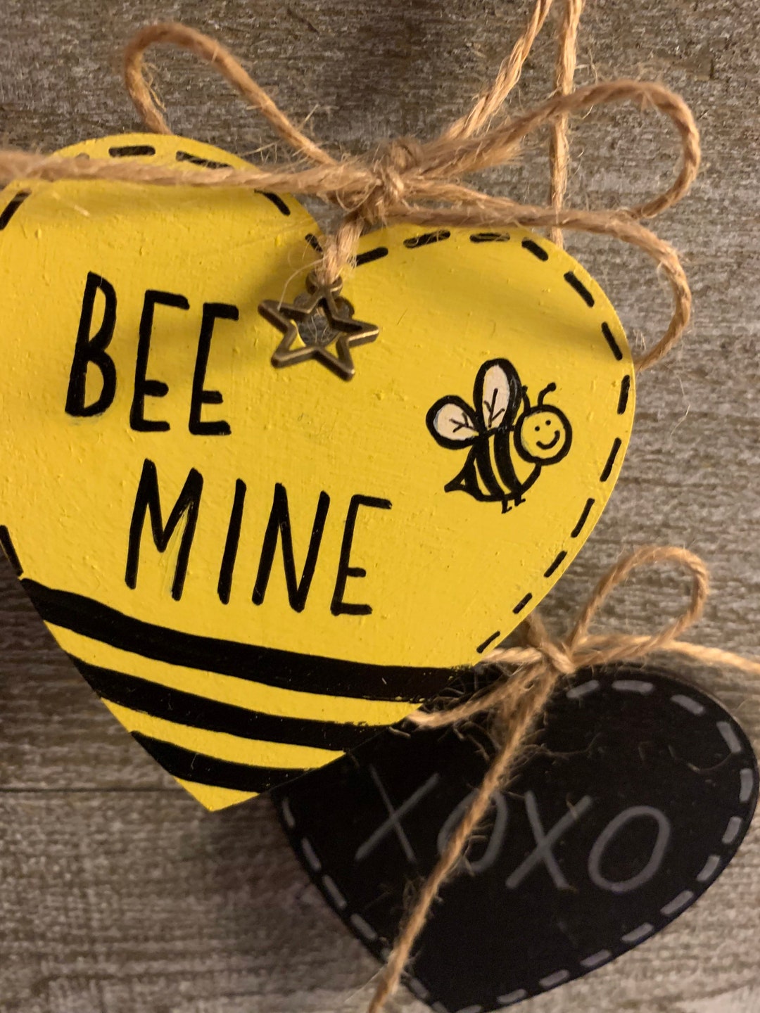 valentine-bee-mine-heart-shaped-wood-ornaments-hand-painted-etsy