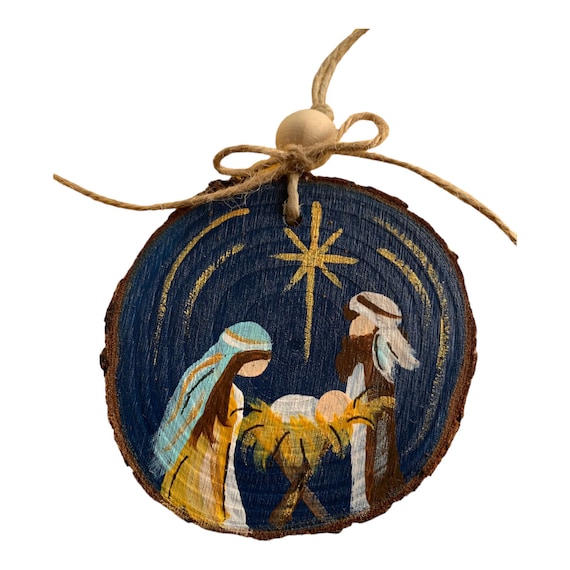 Décoration De Noël Peinte à La Main – Maman Cochon Et Ses Petits – Foulard Bleu