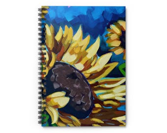 Sunflower Painting Spiral Notebook | Ruled Journal, Bright Floral Art