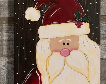 Rustic Santa painting, hand painted acrylic