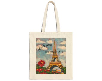 No Regrets eat baguettes Tote Bag | Eiffel Tower Paris vintage art