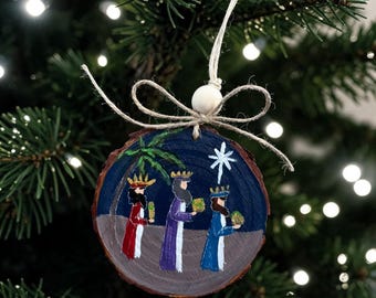 Three Wise Men Nativity Ornament hand painted original Away in the Manger