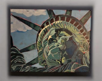 Statue of Liberty Close Up Acrylic Painting, NYC Modern Art, 11x14 Canvas Original