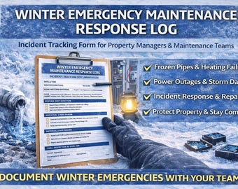 Winter Emergency Maintenance Response Log | Incident Tracking Form for Property Managers & Maintenance Teams