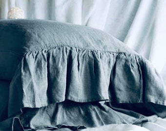 Ruffled Stonewashed Linen Pillowcase, Custom Size