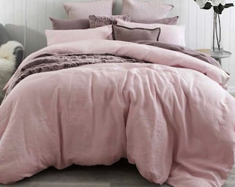 Stonewashed Linen Duvet Cover Set, Dusty Pink Bedding, Custom Size