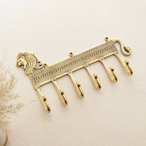 Brass Wall Hook, Key Hook for wall, Decorative Hooks, Key Hook Lion, Coat Hangers, Vintage Brass Wall Hook, towel hook holder, 6 Hooks