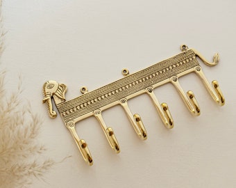 Vintage Brass Wall Hook, Elephant Design, 6 Hook Hanger, Handmade
