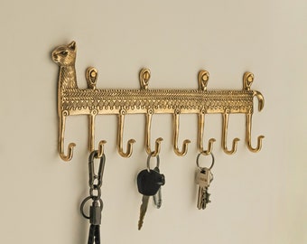 Brass Wall Hook, Key Hook for wall, Decorative Hooks, Key Hook Cat, Coat Hangers, Vintage Brass Wall Hook, towel hook holder, 8 Hooks