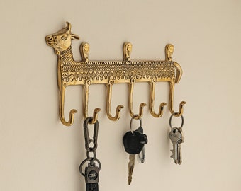 Brass Wall Hook, Key Hook for wall, Decorative Hooks, Key Hook Cow, Coat Hangers, Vintage Brass Wall Hook, towel hook holder, 6 Hooks