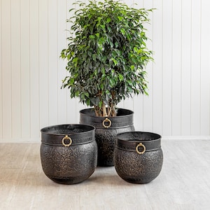 Leavenworth Engraved Brass Planter - Magnificent Centerpiece - Brass Metal - Vintage - Distressed Indoor Planters