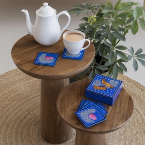 Reine Hand-painted Coasters In Vibrant Blue, Handmade coasters, Coasters set of 6, Housewarming gift, Birthday gift