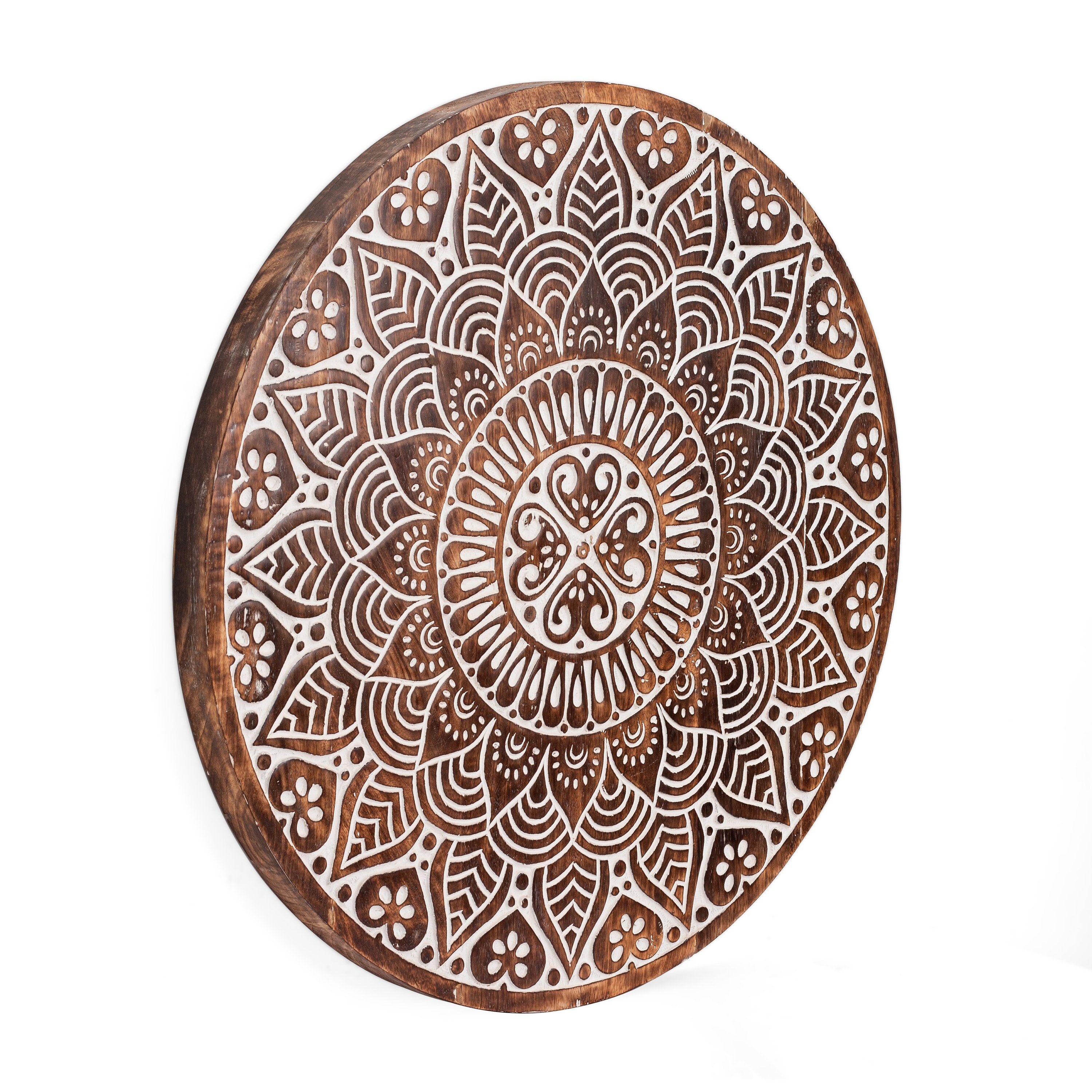 Round Wall Art With Vintage Decorative Pattern, Wall Decor, Rustic Wood