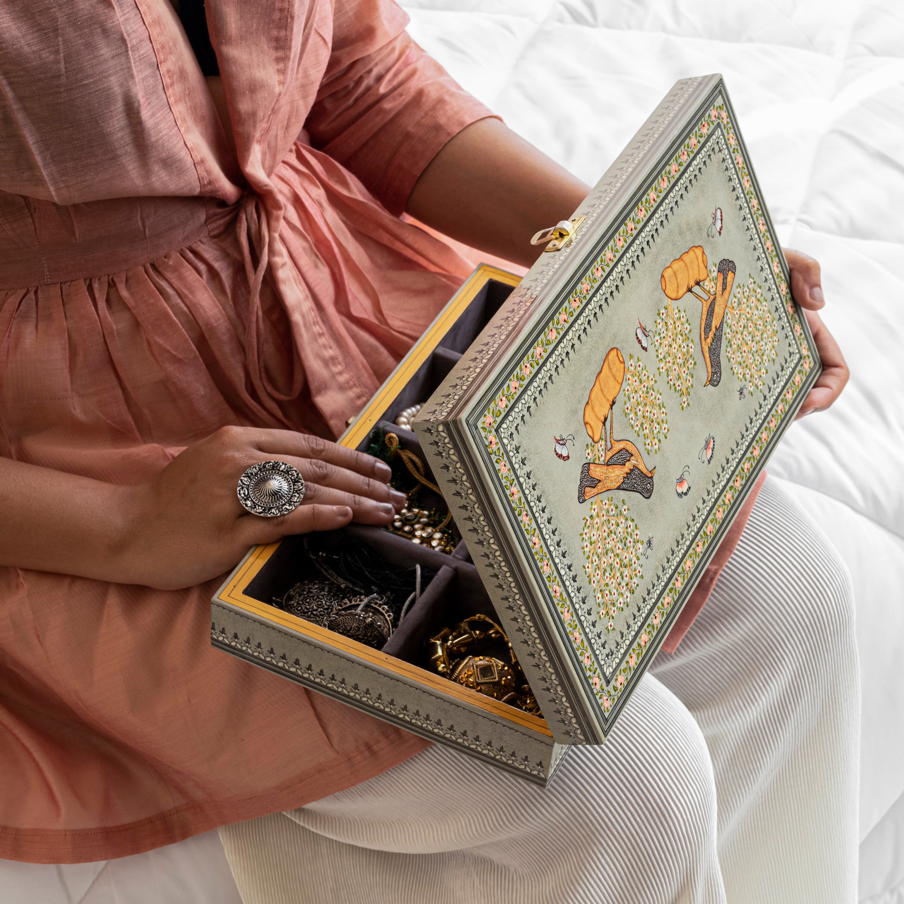 SEVENBEES 3 Piece Frog Figurine Jewelry Box Set - Decorative Hinged Trinket Boxes, Hand-Painted