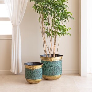 Cotsmere (Large) Engraved Tall Brass Planter - Magnificent Centerpiece - Brass Metal - Vintage - Distressed Indoor Planters
