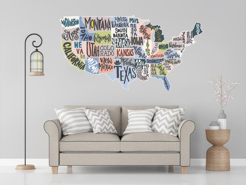 United States Map Wall Mural Wallpaper Peel & Stick USA map Etsy