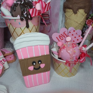 Fake bake cookies, fake latte cookie, whimsical pink design, oversized, coffee lover gifts, tiered tray decor, valentines, birthday, friend