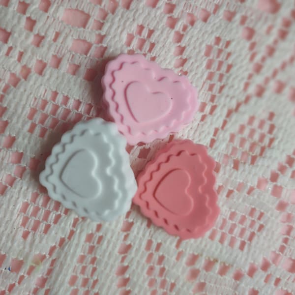 Clay Valentine's hearts, three colors, faux food decorations, lightweight clay, fake bake supply, cake decorating, DIY craft supply