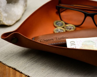 Catch All Tray - 22cm x 22cm Collapsible Leather Tray - Pop Up Travel Tray - Handmade Valet Tray - Desk Tidy - Full Grain Leather
