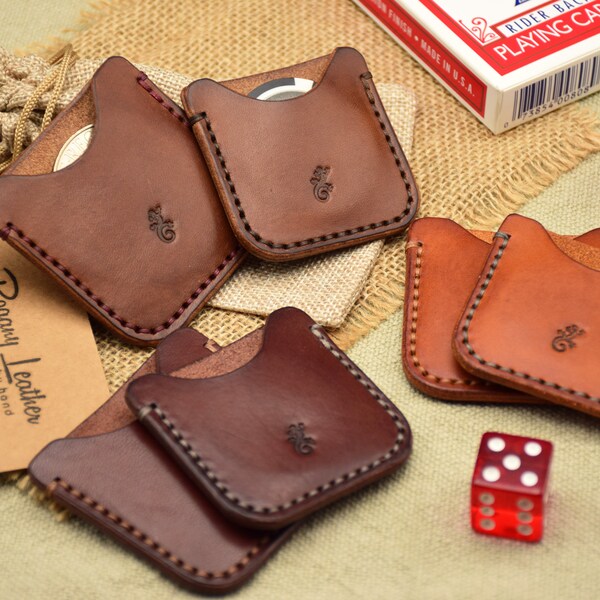 Leather EDC Coin Sleeve - Everyday Carry Coin Pouch - Coin Slip - Full Grain Leather - HiTex Coin Case - Worry Coin Holder - Lucky Coin Case