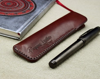 Handmade Veg Tan Leather Pen Sleeve - Full Grain Pen Pouch