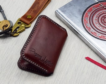 Handmade Veg Tan Leather Card Holder – Minimalist Slim Wallet, Personalised