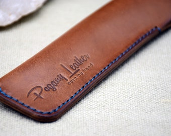 Leather Pen Case - Handmade Leather Pen Sleeve - Veg Tan Leather Pen Pouch - Pen Holder - Full Grain Leather