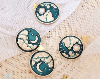 5PCS New vintage court-style buttons, sun/moon and stars pearl buttons, green round buttons，fashion coat buttons，Sewing clothing accessories