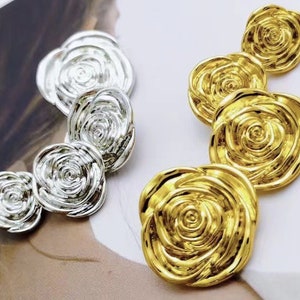 5PC Texture buttons，Metal buttons, gold rose buttons，fashion coat buttons， decorative buttons，clothing accessories，Vintage flower buttons