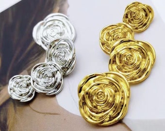5PC Texture buttons，Metal buttons, gold rose buttons，fashion coat buttons， decorative buttons，clothing accessories，Vintage flower buttons