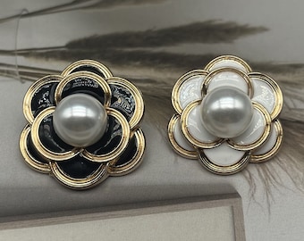 5pcs Flower pearl buttons，Vintage buttons, fashion coat buttons， decorative buttons，clothing accessories，High quality Electroplated button