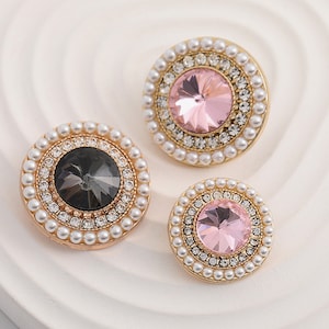 5pcs Round metal buttons，Crystal pearl buttons, fashion coat buttons， decorative buttons，clothing accessories，High quality button，Mom&#39;s gift