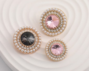 5pcs Round metal buttons，Crystal pearl buttons, fashion coat buttons， decorative buttons，clothing accessories，High quality button，Mom's gift