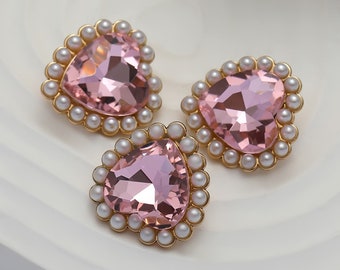 5pcs Heart metal buttons，Pink Crystal buttons, fashion coat buttons， decorative buttons，clothing accessories，High quality Jewelry buttons