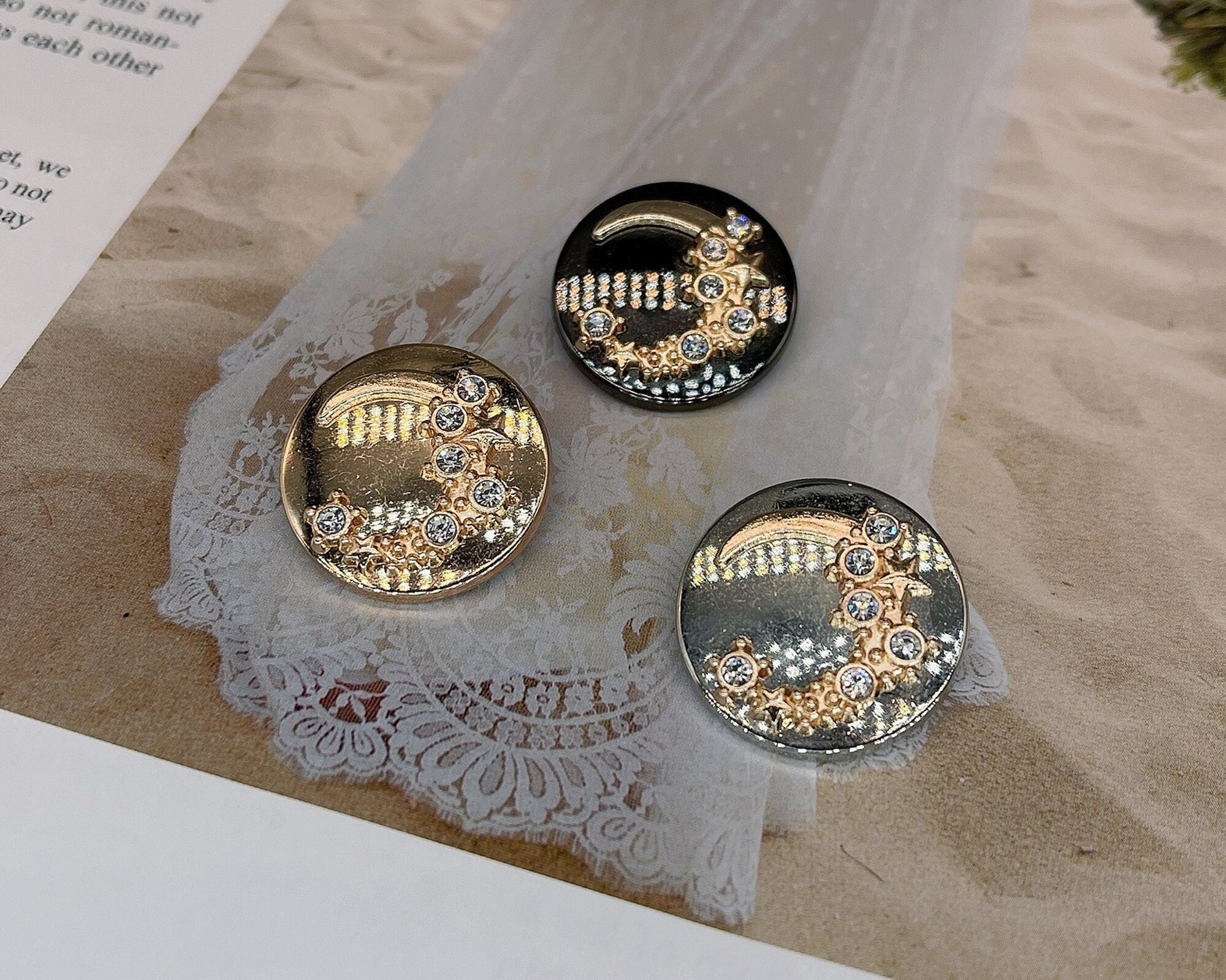 5PCS Metal Buttons, Sun/moon and Stars Diamond Buttons, Round Buttons ...