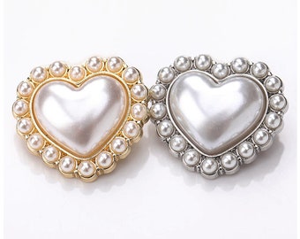 5pcs Heart pearl button，Sweater button，fashion coat buttons， decorative buttons，clothing accessories，High quality button，Jewelry accessories