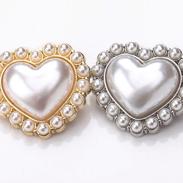 5pcs Heart pearl button，Sweater button，fashion coat buttons， decorative buttons，clothing accessories，High quality button，Jewelry accessories