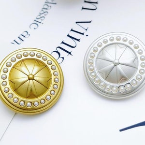 5pcs Round metal buttons，Gold Pearl buttons, fashion coat buttons， decorative buttons，clothing accessories，High quality button，White buttons
